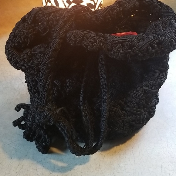 1920s thick knit drawstring handbag - Picture 2 of 5